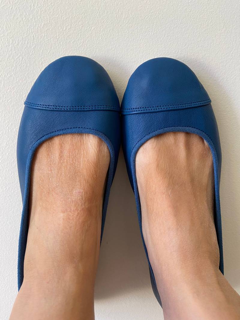 Blaue Leder Ballerinas Handgemachte Damen Ballettschuhe von Lolliette