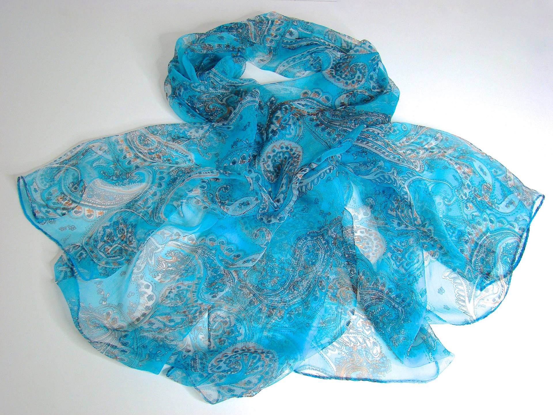 Schal/Tuch Türkis Mit Paisley-Muster 100 % Seide/Chiffon Schal/Tuch Türkis Mit Paisley-Muster 100 % Seide/Chiffon von LolloPazollo