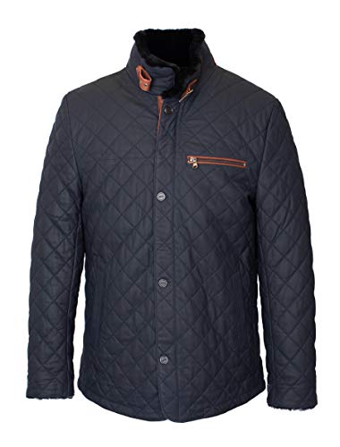 Gesteppte Winter Herren Lederjacke Steppjacke mit Lammfell gefüttert - Leno Lammfell in 2 Farbvarianten (52, Dunkelblau Braun) von Lolus