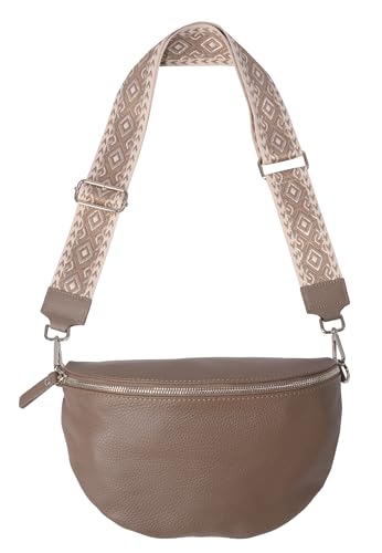 Große Crossbody Gürteltasche aus 100% Leder Umhängetasche Schultertasche mit breitem Gurt - Jaime (Dark Taupe) von Lolus