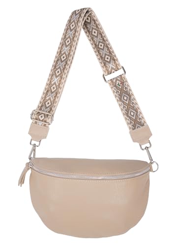 Große Crossbody Gürteltasche aus 100% Leder Umhängetasche Schultertasche mit breitem Gurt - Jaime (Taupe) von Lolus