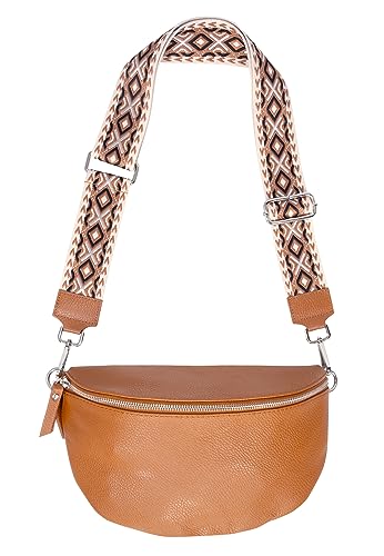 Große Crossbody Gürteltasche aus 100% Leder Umhängetasche Schultertasche mit breitem Gurt - Jaime (cognac) von Lolus