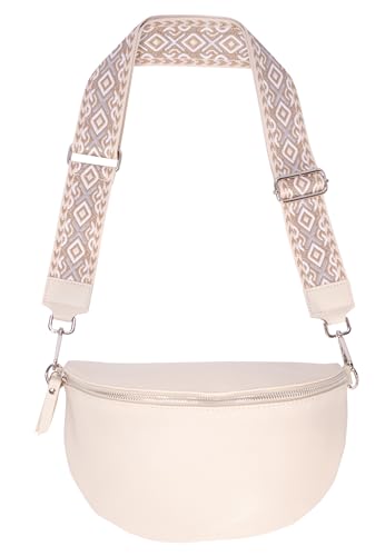 Große Crossbody Gürteltasche aus 100% Leder Umhängetasche Schultertasche mit breitem Gurt - Jaime (creme 2) von Lolus