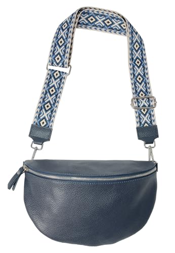 Große Crossbody Gürteltasche aus 100% Leder Umhängetasche Schultertasche mit breitem Gurt - Jaime (marineblau) von Lolus