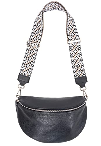 Große Crossbody Gürteltasche aus 100% Leder Umhängetasche Schultertasche mit breitem Gurt - Jaime (schwarz) von Lolus