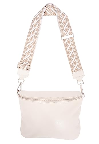 Große Umhängetasche Rona Crossbody Bag Gürteltasche Schultertasche in Gr. L aus 100% Leder mit breitem Gurt (creme 1) von Lolus