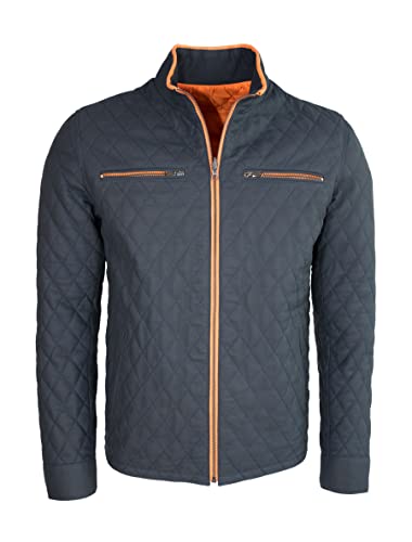 Herren Premium Stepp Lederjacke Wendejacke aus weichem Lammnappa Leder - Albert (48, dunkelblau orange) von Lolus