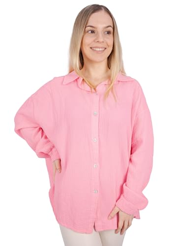 Kurze Musselinbluse Oversized Musselin Hemdbluse mit Knopfverschluss aus 100% Baumwolle - Sasha (Light Pink) von Lolus