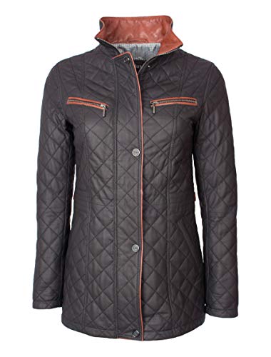 Lange und Elegante Damen Lederjacke mit feiner Steppung - Juna in schwarz braun (44, Schwarz Braun) von Lolus