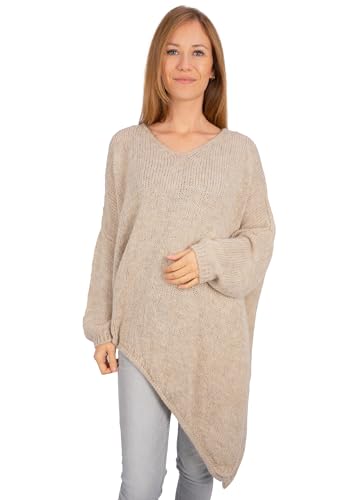 Lolus Asymmetrisch, Oversized Geschnittener Pullover mit seitlichem Schlitz in Uni Farben Damen Pulli - Rica (beige) von Lolus