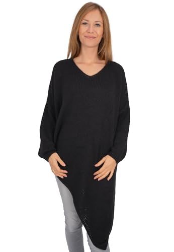 Lolus Asymmetrisch, Oversized Geschnittener Pullover mit seitlichem Schlitz in Uni Farben Damen Pulli - Rica (schwarz) von Lolus