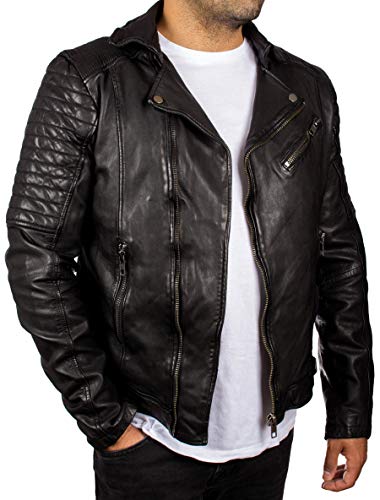 Lolus Cozi Herren Biker Lederjacke in schwarz aus weichem Echtleder Lammnappa (Gr. 48-62) Beste Qualität im Motorrad Look (52, Schwarz) von Lolus