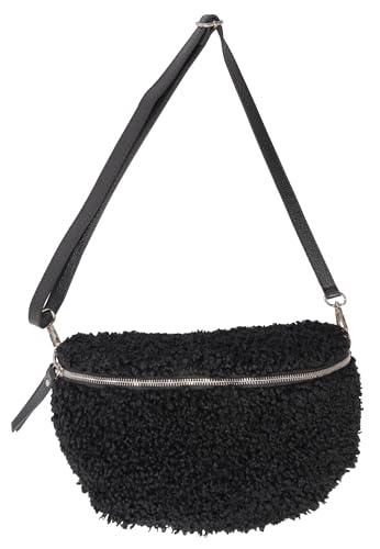 Lolus Damen Crossbag Schultertasche Umhänge Tasche in Gr. L Gürteltasche Crossbody Bag Teddy Stofftasche - Fluffy (Schwarz) von Lolus