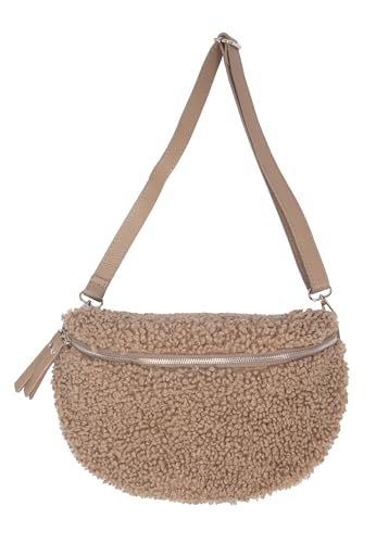 Lolus Damen Crossbag Schultertasche Umhänge Tasche in Gr. L Gürteltasche Crossbody Bag Teddy Stofftasche - Fluffy (dark taupe) von Lolus