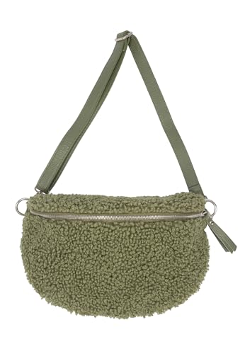 Lolus Damen Crossbag Schultertasche Umhänge Tasche in Gr. L Gürteltasche Crossbody Bag Teddy Stofftasche - Fluffy (olive) von Lolus