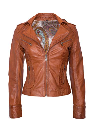 Lolus Damen Lederjacke Übergangsjacke Bikerjacke mit Reverskragen - Mariah in cognac (34, Cognac) von Lolus