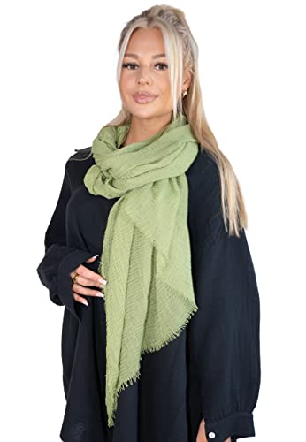Lolus Dünner, leichter und weicher Uni Damen Schal in gewellter Struktur - Isabella (khaki, One Size) von Lolus