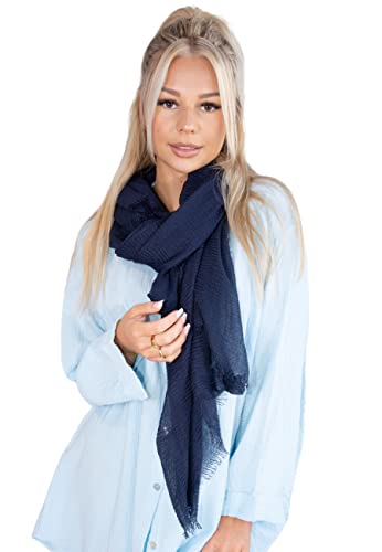 Lolus Dünner, leichter und weicher Uni Damen Schal in gewellter Struktur - Isabella (marineblau, One Size) von Lolus