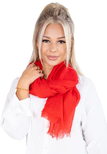 Lolus Dünner, leichter und weicher Uni Damen Schal in gewellter Struktur - Isabella (rot, One Size) von Lolus