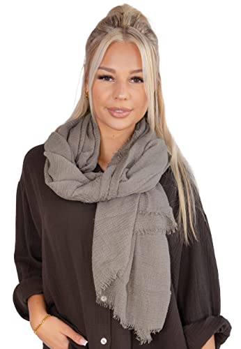 Lolus Dünner, leichter und weicher Uni Damen Schal in gewellter Struktur - Isabella (taupe, One Size) von Lolus