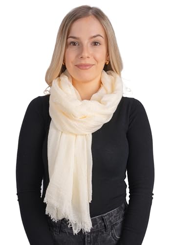 Lolus Dünner, leichter und weicher Uni Damen Schal in gewellter Struktur - Isabella (creme, One Size) von Lolus