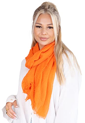 Lolus Dünner, leichter und weicher Uni Damen Schal in gewellter Struktur - Isabella (orange, One Size) von Lolus