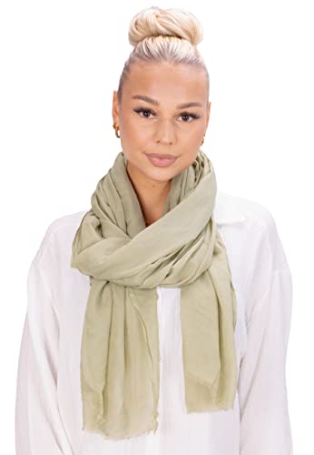 Lolus Eleganter dünner, leichter und weicher Uni Damen Schal mit kurzen Fransen - Alessandra (A22 khaki) von Lolus