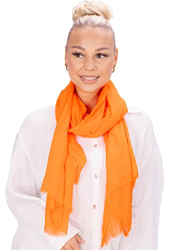 Lolus Eleganter dünner, leichter und weicher Uni Damen Schal mit kurzen Fransen - Alessandra (A24 orange) von Lolus