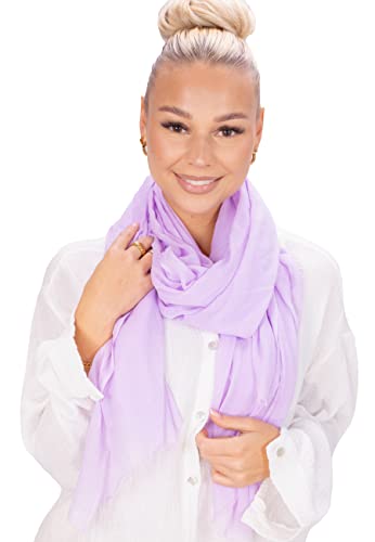 Lolus Eleganter dünner, leichter und weicher Uni Damen Schal mit kurzen Fransen - Alessandra (A23 flieder) von Lolus
