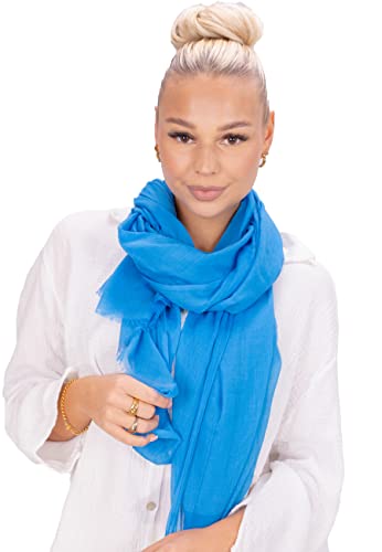 Lolus Eleganter dünner, leichter und weicher Uni Damen Schal mit kurzen Fransen - Alessandra (A30 hellblau) von Lolus