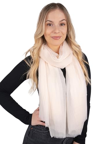 Lolus Eleganter dünner, leichter und weicher Uni Damen Schal mit kurzen Fransen - Alessandra (Creme) von Lolus