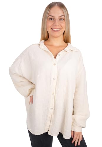 Lolus Kurze Musselinbluse Oversized Musselin Hemdbluse mit Knopfverschluss aus 100% Baumwolle (Sasha - Creme) von Lolus