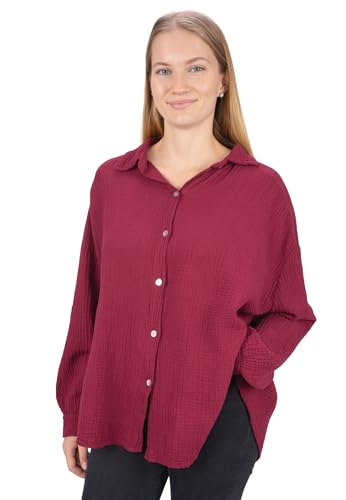 Lolus Kurze Musselinbluse Oversized Musselin Hemdbluse mit Knopfverschluss aus 100% Baumwolle - Sasha (Bordeaux) von Lolus