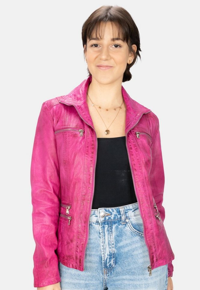 Lolus Lederjacke Clara shocking pink Klassisch elegante Damen Lederjacke aus weichem Lammnappa Leder von Lolus