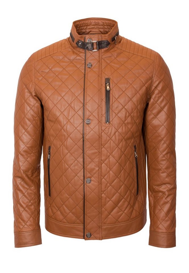 Lolus Lederjacke Jack Cognac Dunkelbraun Sportliche und feine Steppjacke aus Lammnappa Leder von Lolus