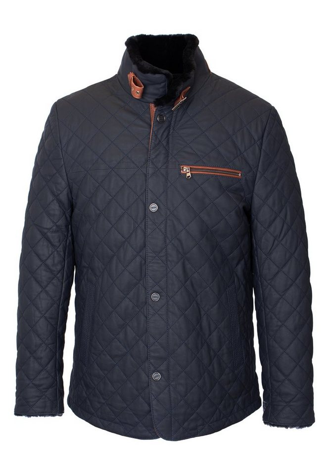 Lolus Lederjacke Leno Lammfell Dunkelblau Braun Hochwertige Winter Echtleder Steppjacke mit weichem Lammfell Futter von Lolus