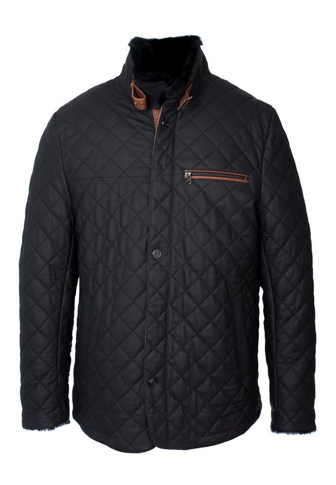 Lolus Lederjacke Leno Lammfell Schwarz Braun Hochwertige Winter Echtleder Steppjacke mit weichem Lammfell Futter von Lolus