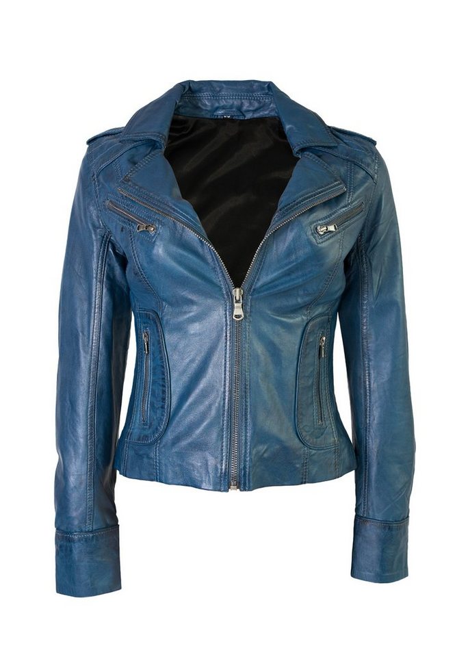 Lolus Lederjacke Mariah royalblau Kurze Damen Biker Lederjacke mit Reverskragen von Lolus