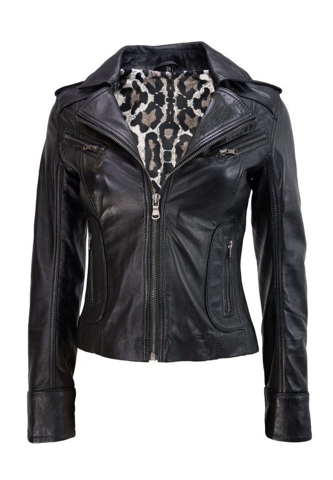 Lolus Lederjacke Mariah schwarz Kurze Damen Biker Lederjacke mit Reverskragen Lolus Lederjacke Mariah schwarz Kurze Damen Biker Lederjacke mit Reverskragen von Lolus