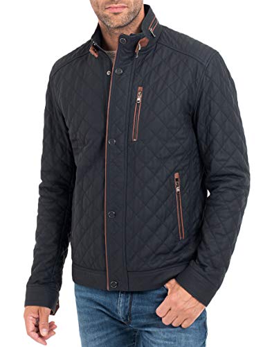 Lolus Sportliche und feine Herren Steppjacke aus Lammnappa Leder Jack in dunkelblau braun (48, Dunkelblau Braun) von Lolus