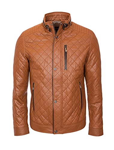 Lolus Sportliche und feine Herren Steppjacke aus Lammnappa Leder Jack in dunkelblau braun (50, Cognac Dunkelbraun, numeric_50) von Lolus