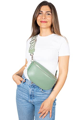 Umhängetasche Crossbody Bag Gürteltasche in Gr. M aus 100% Leder mit breitem Gurt - Helen (mint) von Lolus