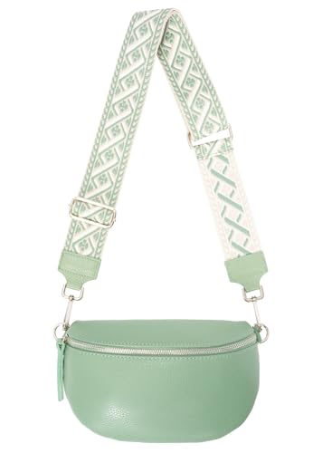 Umhängetasche Crossbody Bag Gürteltasche in Gr. M aus 100% Leder mit breitem Gurt - Helen (mint) von Lolus