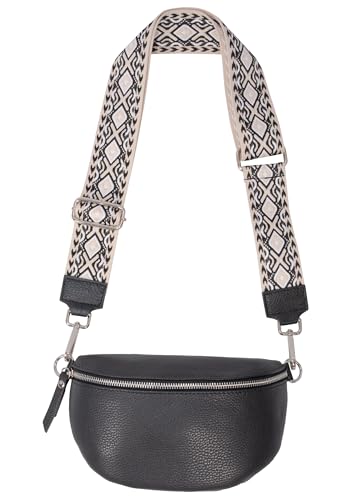 Umhängetasche Crossbody Bag Gürteltasche in Gr. M aus 100% Leder mit breitem Gurt - Helen (schwarz 3) von Lolus