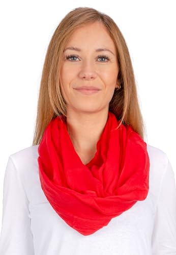 Weicher und leichter Damen Loop Schal Uni Farben Rundschal Ganzjahres Schal Schlauchschal Accessoires - Carina (P2 rot) von Lolus