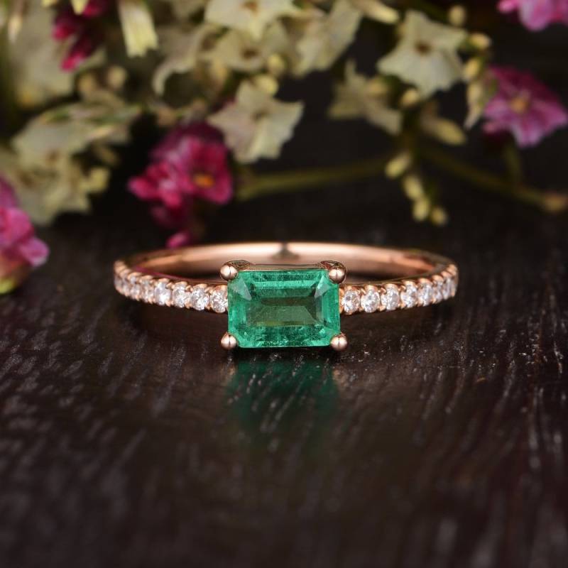 Einzigartige Natürliche Smaragd Verlobungsring Rose Gold 0, 5 Karat Schnitt Mai Birthstone Ring Für Frauen Grün Solitär Versprechen Custom von Lomantic