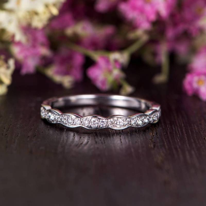 Hochzeit Band Frauen Weißgold Diamant Ring Art Deco Stapelbar Braut Gravur Minimalist Versprechen Zierlich Retro Antik von Lomantic