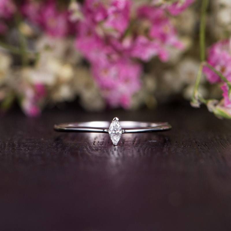 Marquise Diamant Ring Weißgold Verlobungsring Stapeln Minimalist Hochzeitstag Geschenk Versprechen Solitär Frauen April Geburtsstein von Lomantic