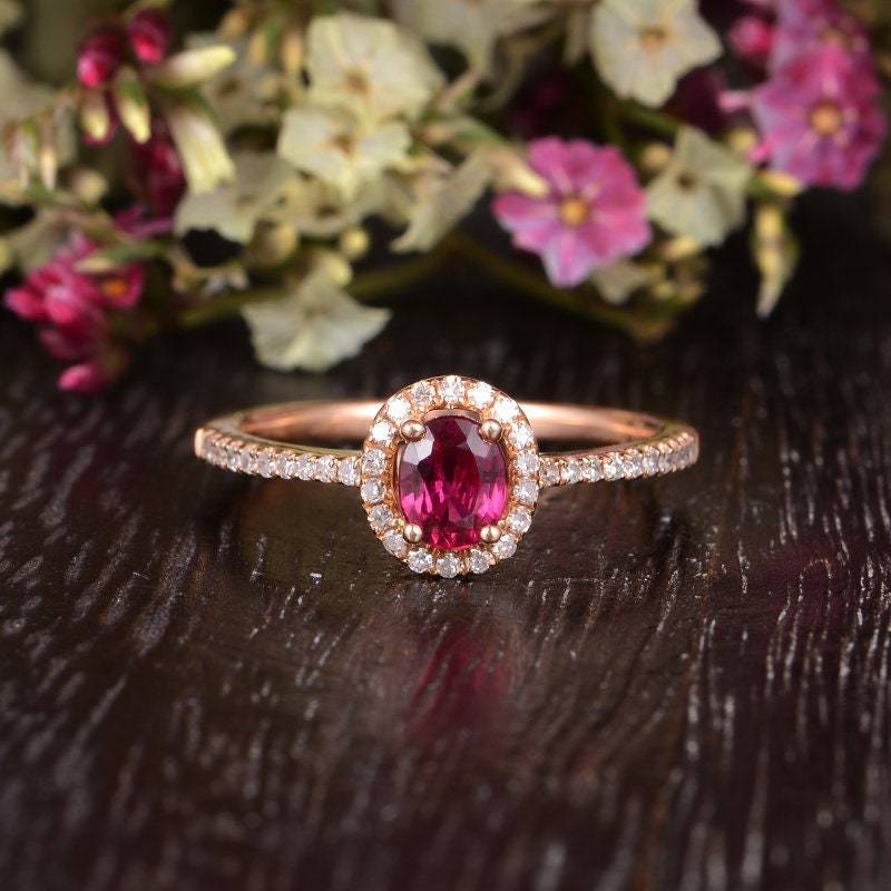 Rubin Verlobungsring Oval Cut Rose Gold Natürliche Hälfte Ewigkeit Jahrestag Dünn Minimalist Frauen Juli Birthstone Geschenk von Lomantic
