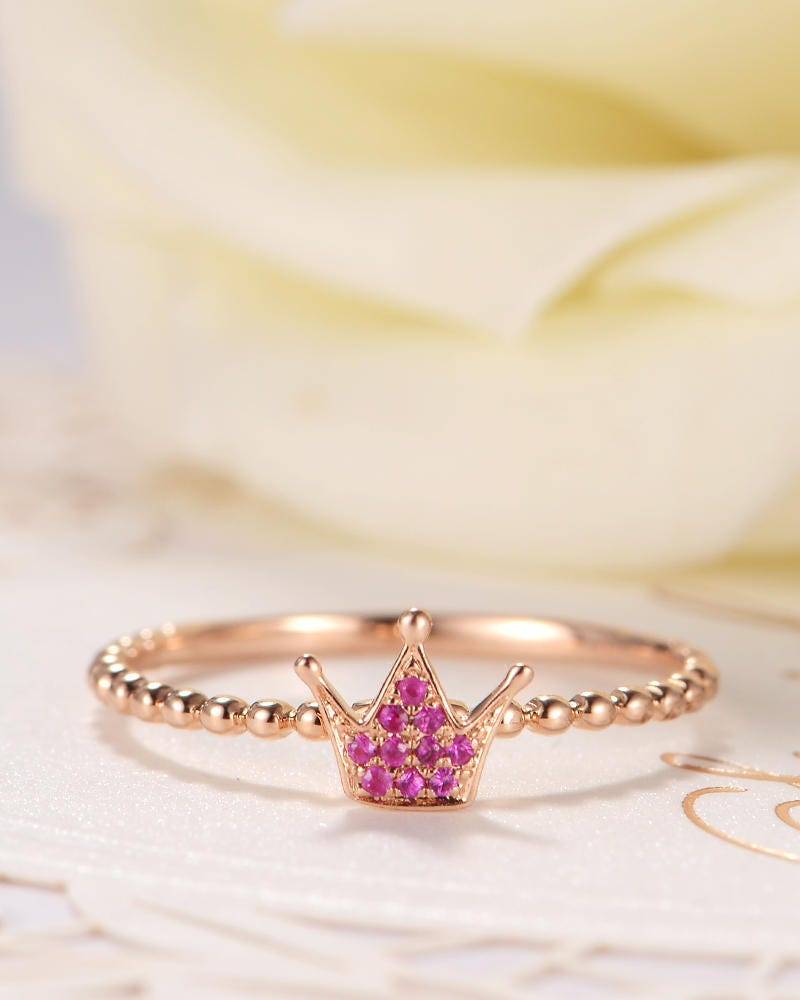 Rubin Verlobungsring Rosegold Krone Prinzessin Versprechen Brautring Königin Tiara Antike Ewigkeit Jahrestag Perlen Retro Frauen Birthstone von Lomantic